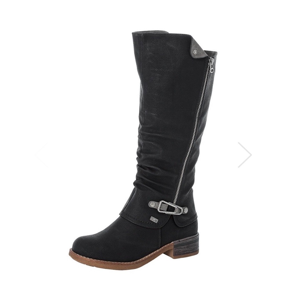 Rieker Black Heeled Boots with Buckle Detail